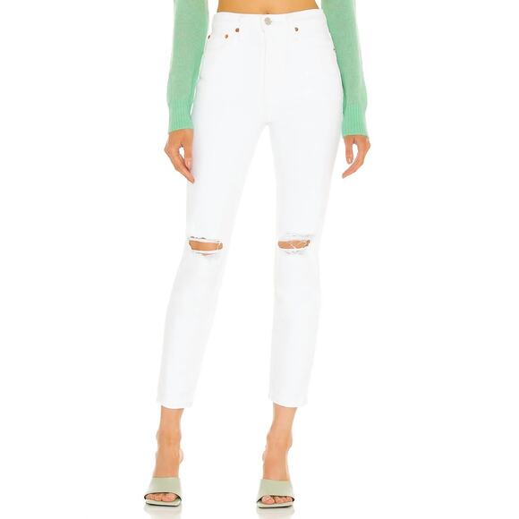 RE/done Originals 90s High Rise Ankle Crop Jeans In White Destroyed size 29 - Picture 1 of 11